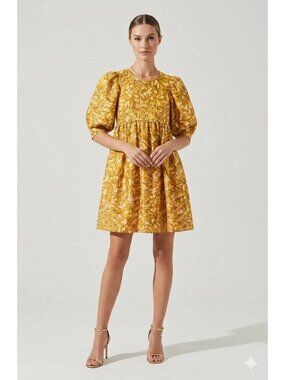 Kika Vargas x Target Plus Size 1X Floral Puff‑Sleeve Dress Gold Pink NWOT